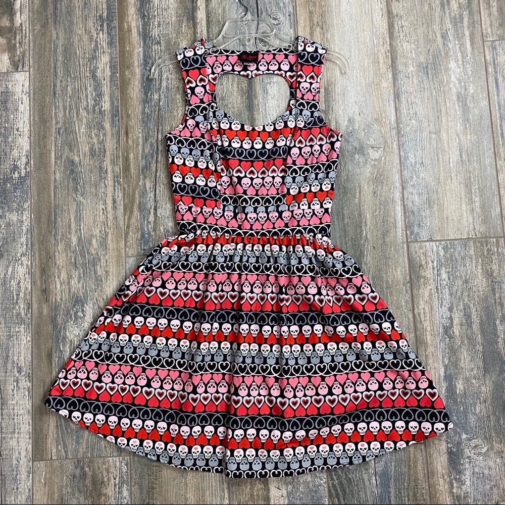 Size small A-line dress with hearts & skulls retro